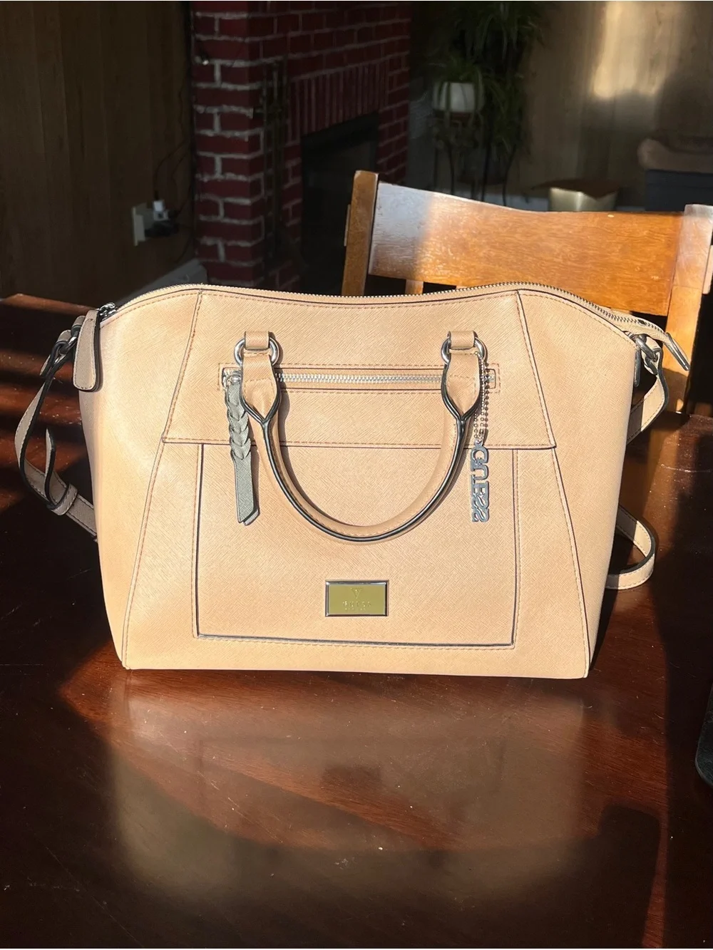 Coach Beige Structured Satchel Tote with Detachable Strap